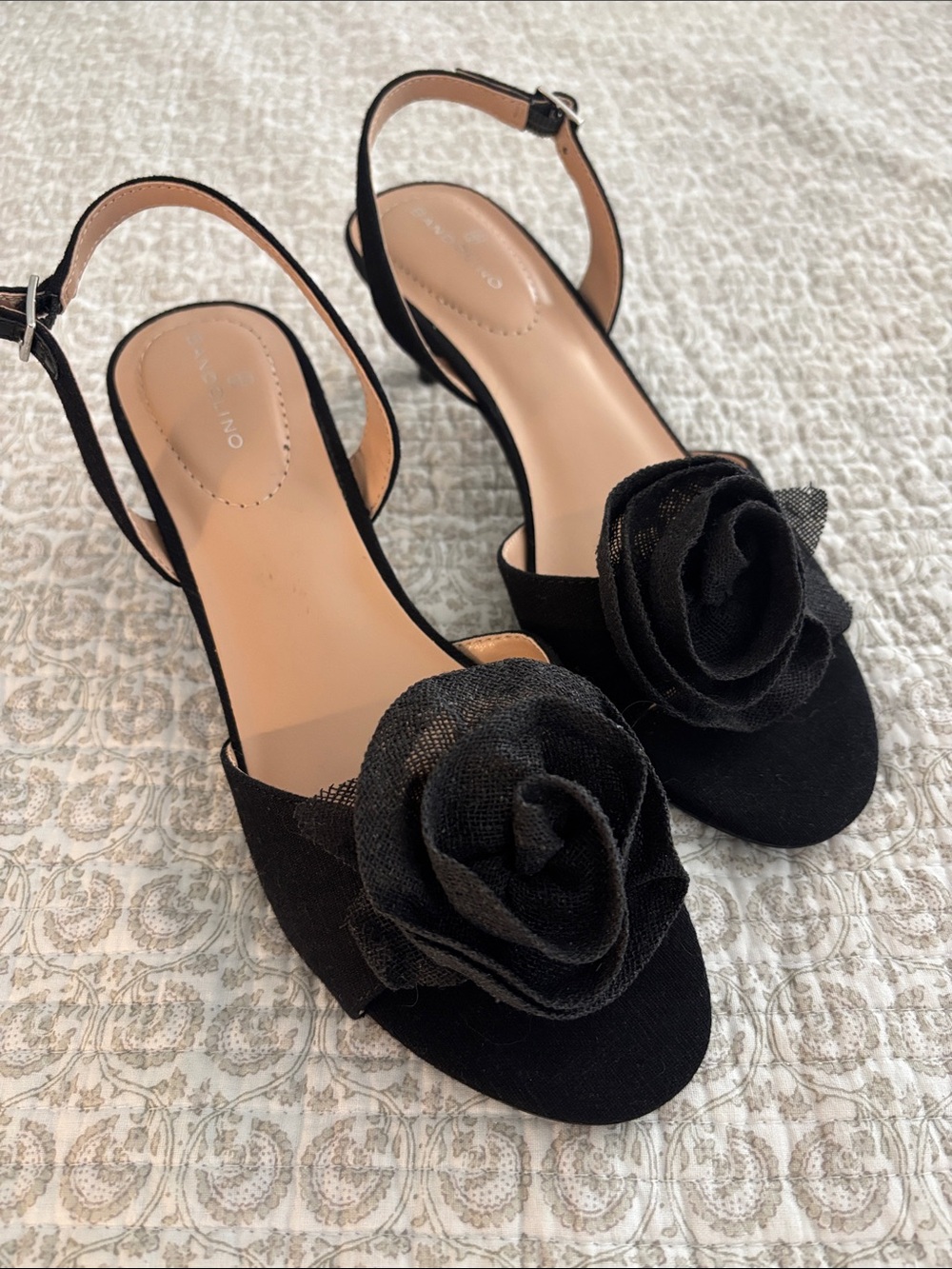 Black Floral Slingback Sandals
